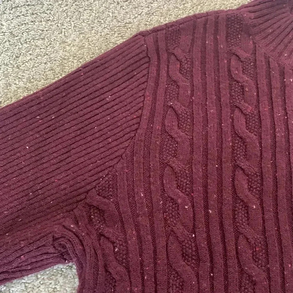Talbots Burgundy Maroon Cable Knit Mock Neck Sweater - Picture 7 of 7